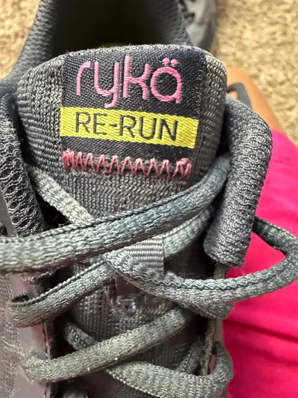 Ryka Re-Run Charcoal Gray & Pink Athletic Sneakers with Pink Accent